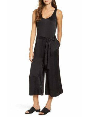 Eileen Fisher Stretch Satin Silk Wide‑Leg Jumpsuit – Black – Size M, NWOT